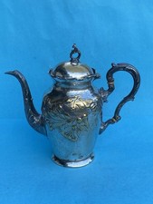 Große versilberte Deutsche Jugendstil Kaffeekanne mit Patina, unmarkiert ~1900,