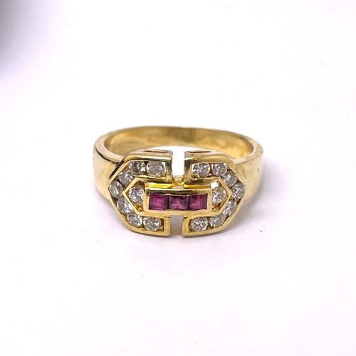 18kt gold rubin diamant ring - 18kt,