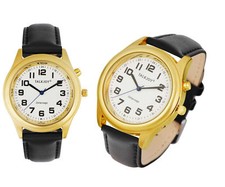 LEDERBAND Damen Sprechende Armbanduhr GOLDENE Uhr Senioren Blindenuhr Zeitansage