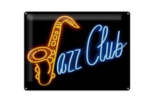 Blechschild Retro 30x40 cm Jazz Club Saxophone Deko Reklame Schild