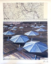 Christo The Umbrellas Blau Offsetdruck Signiert Velinpapier 1987