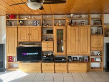 ECHTHOLZ Buche Eck-/Anbauwand/Regalwand mit Beleuchtung - Wohnwand - flex. Länge