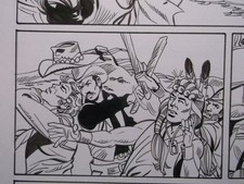 Comic Originalzeichnung LASSO (Bastei Verlag) ÜBERFALL auf die Blutsbrüder! Urgh