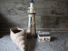 1x Leuchtturm(36cm hoch)+Muschelkästchen+große Muschel für Blume,