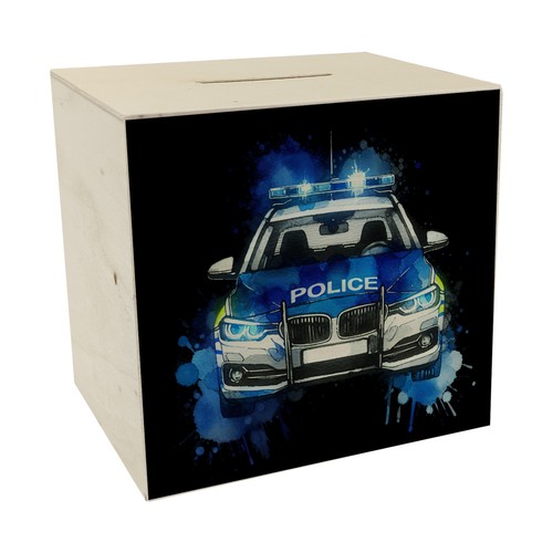 Polizeiauto spardose aus holz - polizeiauto,