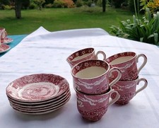 12 Teile PALISSY England THAMES RIVER SCENES in rot - Espresso / Mocca Service 3