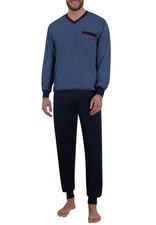 GÖTZBURG Herren Pyjama - Männer Schlafanzug - blau bedruckt - Baumwolle - Single