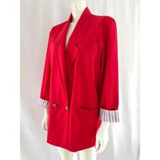 Vintage 80er Jahre roter Blazer: gestreifte Bündchen, zweireihig - Größe 38