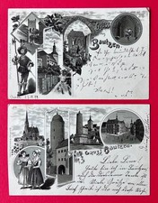 2 x Mondschein Litho AK BAUTZEN 1898/99 Lauenturm, Typen Wenden Tracht  ( 166521