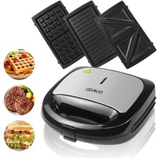 Sandwichmaker 3 in 1 Waffeln Paninitoaster Grillplatten Schwarz 750W
