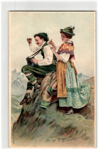 Trachtenpaar den bergen - ak,