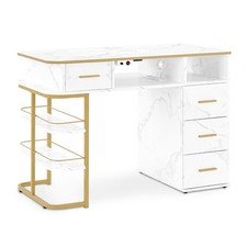 BarberPub Maniküretisch, Nageltisch mit Absaugung, Marmor-Weiß, 2464