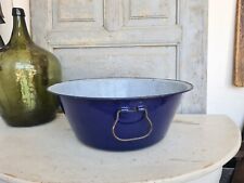 A6138 Große Emaille Schüssel mit Fallgriffen | Waschschüssel alt | Email | blau