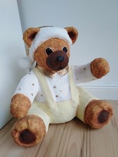 Weihnachtsdeko Teddybär handbemalt Cartonage weiß/gelb/gold Sammlerstück