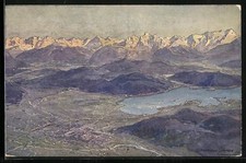 Künstler-AK Edward Harrison Compton: Klagenfurt, aus der Vogelschau mit Wörther 
