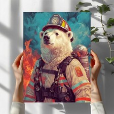 Eisbär als Feuerwehrmann