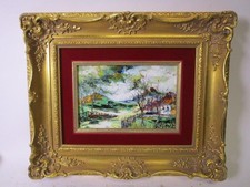 Landschaftsgemälde auf Leinwand, sign., goldfb. Prunkrahmen, ~34,5x28 cm  VV422