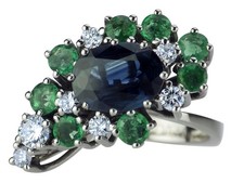 14 K 585 Weißgold Gold 3,1 ct Saphir 0,50 ct Smaragd 0,48 ct Brillant Damen Ring