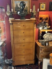 Antike Biedermeier Kirschbaum Hochkommode mit 6 Schublade mit Säulen um 1830