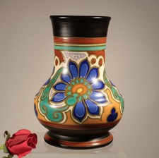 sehr schöne GOUDA Vase ZUID HOLLAND Dekor floral - art deco PZH - Malimes !