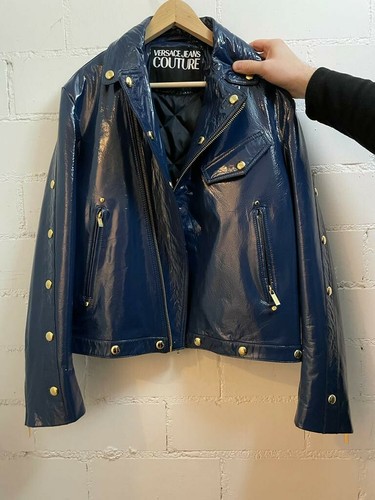 Blaue lederjacke von versace - blaue,
