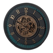 Wanduhr schwarz-gold-petrol 66 cm Antik Zahnrad Bewegung 676306 formano Deko