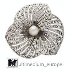 XXL Art Deco Markasiten Silber Brosche Blume marcasite silver brooch