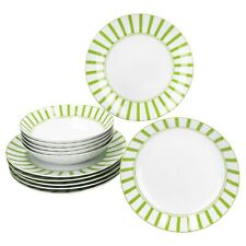 Split grün 12tlg Tafelservice Porzellan Speiseteller Suppenteller Streifen