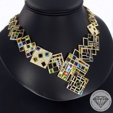 Wert 41880 € Brillant Farbedelstein Collier 585 14 Karat Gelb Gold xxyy