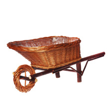 Deko Schubkarre Pflanzschale Schubkarre Weide Rattan geflochten zum bepflanzen