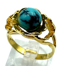 375 Gold 9 K Ring Türkis Perle sehr schöne Fassung Ø 19 mm RG 60 Juwelier solide