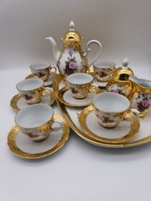 Mokkaservice mit Porzellantablett 16 tlg Barockstil 24 Karat Gold Rosendekor 