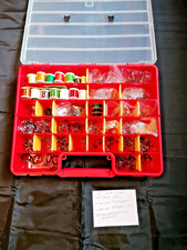 Rutenbau zubehör, großer Kasten voll mit Rutenringen und Bindegarn 