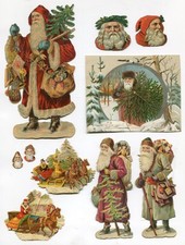 Glanzbild Oblaten scraps  Winter Weihnachtsmann Litho Konvolut 14 cm