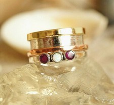 Design Drehring 925er Silber 59 60 62 Silberring Rubin Opal Rot Bunt Schlicht