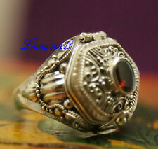 Mittelalter Giftring ca. 20mm hoch Echter Granat --  Silber 925 