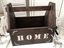 Holz Kasten Kiste Brennholz Zeitung Werkzeug Henkel Shabby Landhaus Deko Home