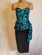 schulterfreies Abendkleid, Ballkleid ca. 36 petrol/schwarz Samtunterteil, metall