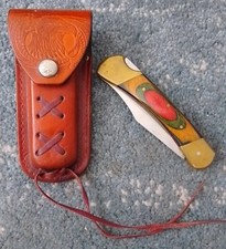 Taschenmesser mit braunen Lederholster Made in U.S.A