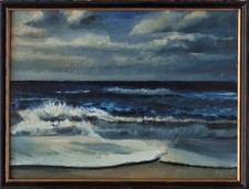 Original Ölgemälde Oil Ocean Strand Wellen Gischt Wolken Licht Impressionismus  