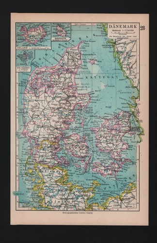 Landkarte map 1928 dänemark - landkarte, 1928: