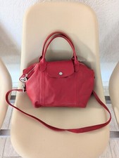 All 100% LEATHER Red Longchamp Le Pliage M Bag Purse Tasche