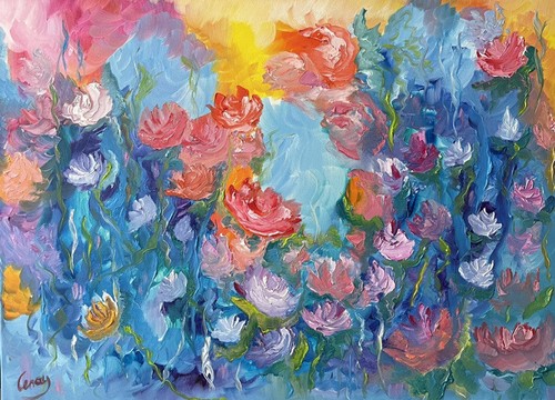 ölbild gemälde blumen - gemälde,