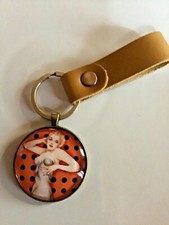 Schlüsselanhänger Leder Schlüsselring Cabochon 40mm Geschenkidee NEU AUSWAHL A 