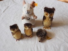 Diverse Steiff Stofftiere, Maus, Igel + 3 x Eule