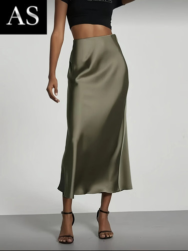 Damen satin midirock schmal - damen-satin-midirock,,