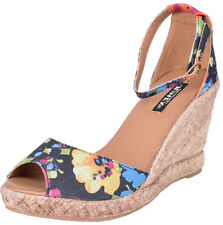 Vintage FLORAL Blüten RIEMCHEN Bast Keilabsatz SCHUHE Wedges Rockabilly