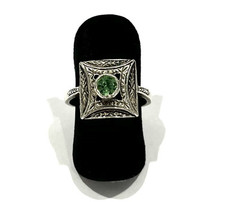 925/- Sterlingsilber Ring, Peridot, rund, Muster, 12 mm breit, Gr. 56