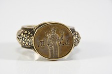 N93A01- Hl. Antonius Siegelring Bronze mit Rester alter Versilberung wohl ~1800