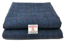 Harris Tweed blau mit rotem Overcheck-Stoff - 100 % reine Wolle, handgewebt